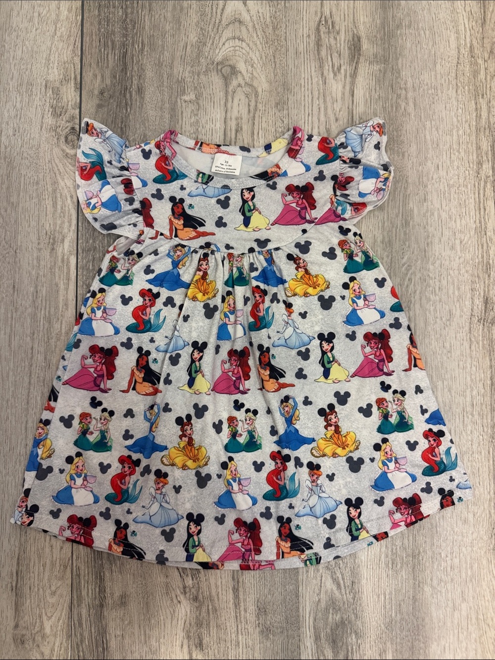 Disney Girls Grey Dress with Multicolor Princess Print